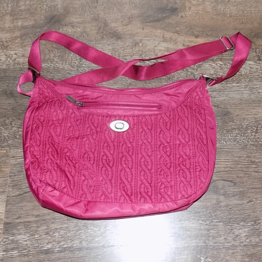 Baggallini Quilted Crossbody Bag Magenta Red Nylon Organizer Travel Pocket